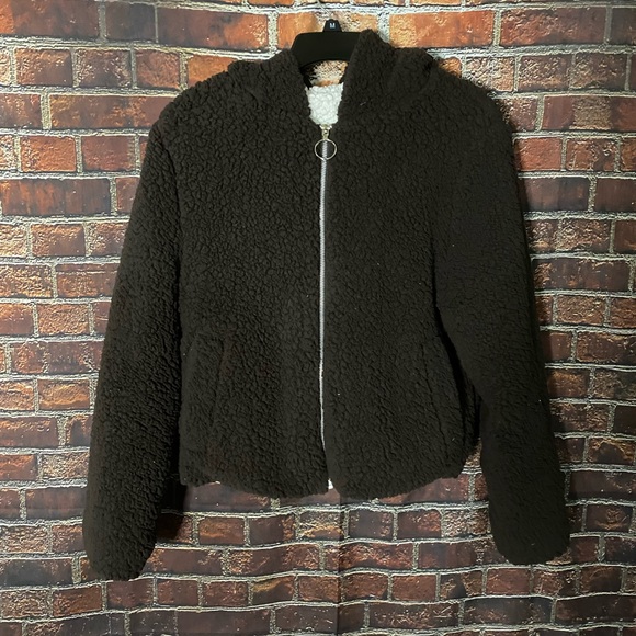 Me Jane Brown Sherpa Hooded Coat Size L - Picture 1 of 7